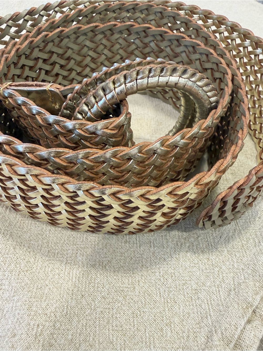 J. Crew metallic gold braided leather belt retro 70s S/M